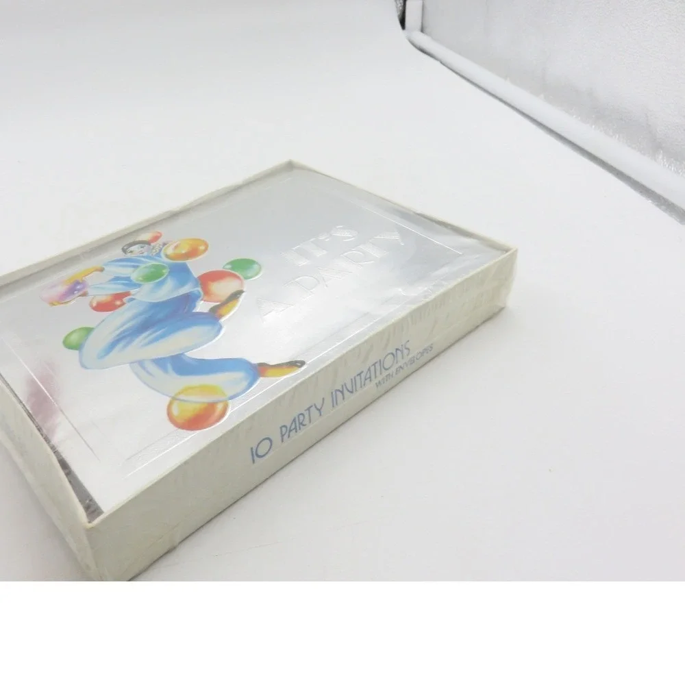 Vintage English Cards Ltd Pierrot Clown Party Invitations Silver Foil Set of 10